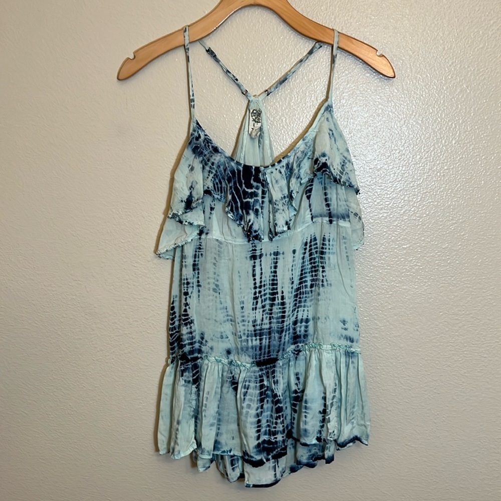 Free People Blue Tie Dye Embellishment Tank Top